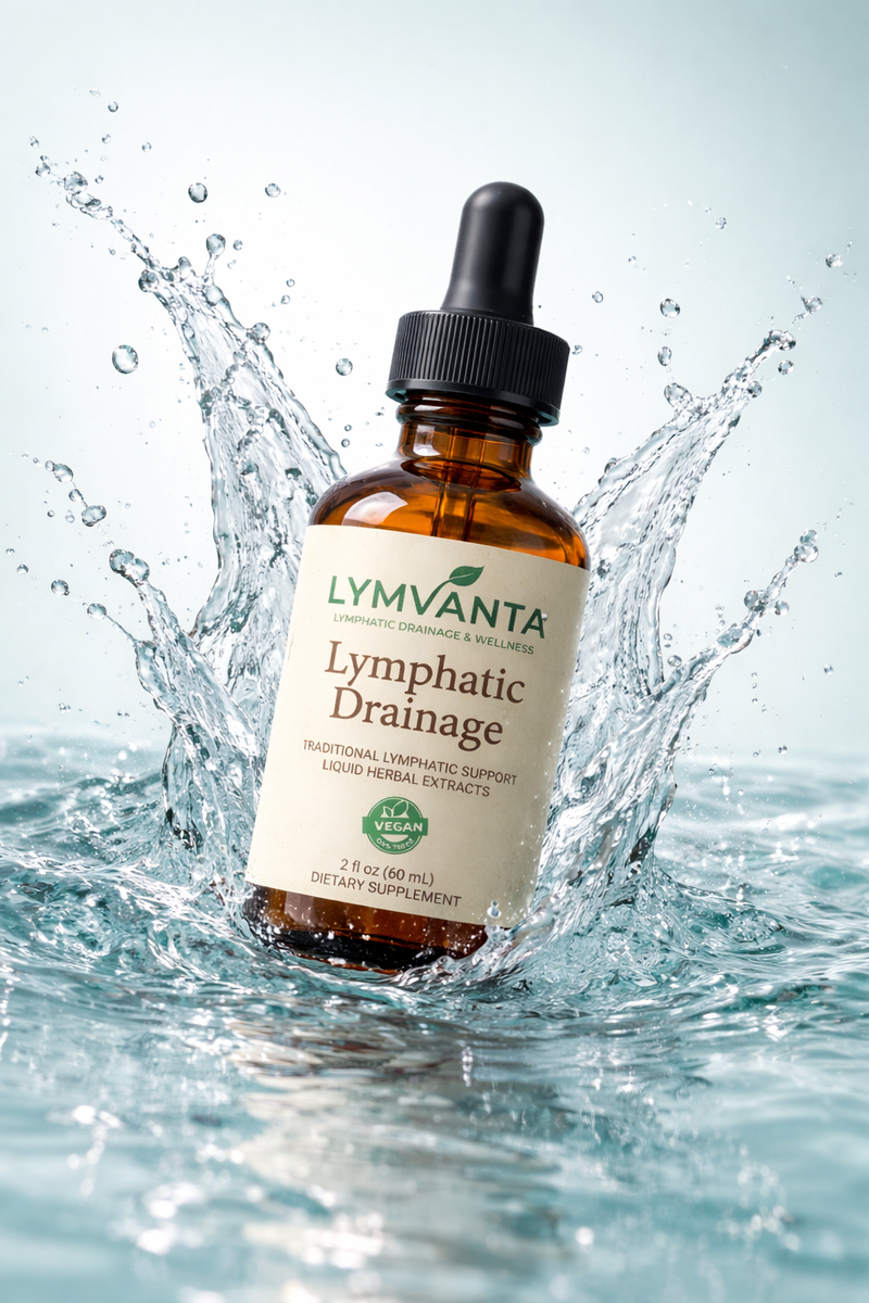 Lymvanta Lymph Drops added to a glass of water